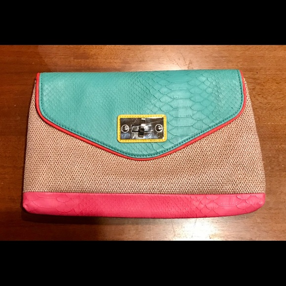 Crossbody Multi color purse, teal, pink/yellow! - Picture 1 of 6